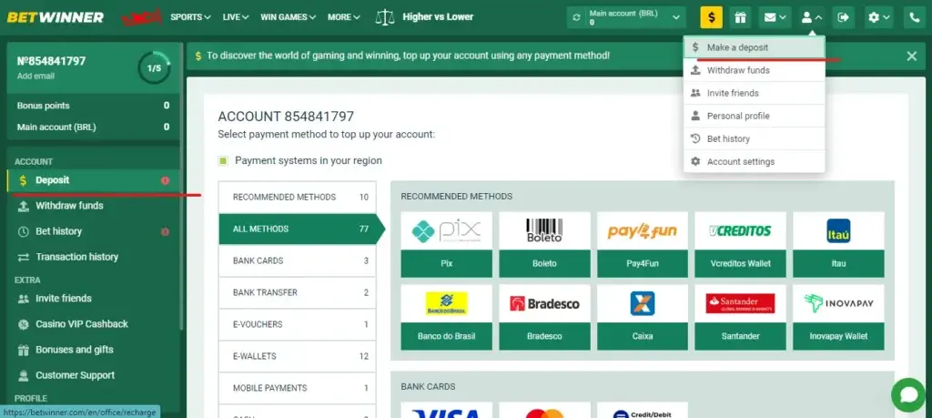 Depósito en BetWinner Argentina — Mercado Pago, AstroPay, Mastercard, cripto y más métodos disponibles