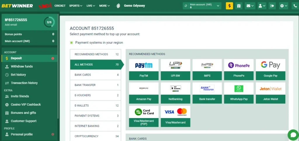 Métodos de pago para activar el bono de bienvenida BetWinner Argentina